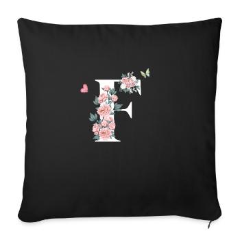 Lettre f fleurs rose - Housse de coussin décorative 45 x 45 cm - noir - Devant