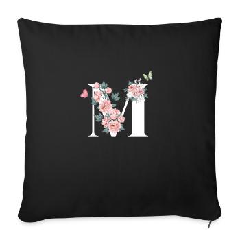 Letter m pink flowers - Sofa pillowcase 17,3'' x 17,3'' (45 x 45 cm) - black - Front