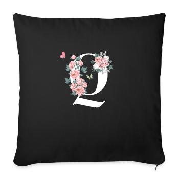 Letter q pink flowers - Sofa pillowcase 17,3'' x 17,3'' (45 x 45 cm) - black - Front