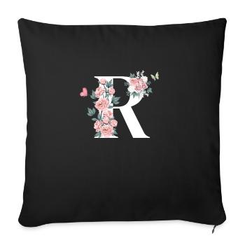 Letter r pink flowers - Sofa pillowcase 17,3'' x 17,3'' (45 x 45 cm) - black - Front