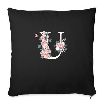 Letter u pink flowers - Sofa pillowcase 17,3'' x 17,3'' (45 x 45 cm) - black - Front