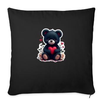 Schwarzer Teddy mit Herz - Sofakissenbezug 45 x 45 cm - Schwarz - Vorne