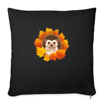 Hedgehog and leaves - Sofa pillowcase 17,3'' x 17,3'' (45 x 45 cm) - black - Front