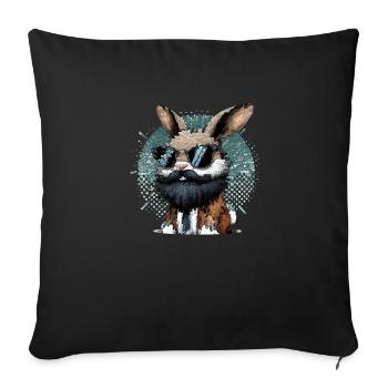 Lapin avec barbe et lunettes de soleil - Housse de coussin décorative 45 x 45 cm - noir - Devant