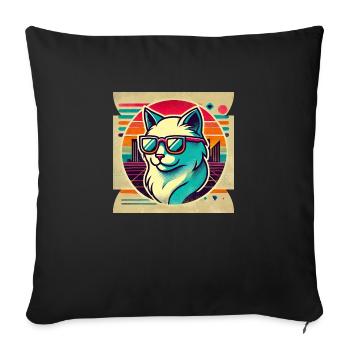 Coole Retro Katze mit Sonnenbrille - Sofakissenbezug 45 x 45 cm - Schwarz - Vorne