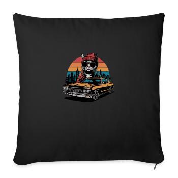Cool Cat in Car - Retro 70s Design - Sofa pillowcase 17,3'' x 17,3'' (45 x 45 cm) - black - Front