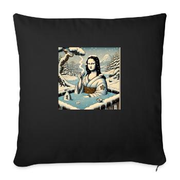 Mona Lisa trinkt Sake im Onsen - Sofakissenbezug 45 x 45 cm - Schwarz - Vorne
