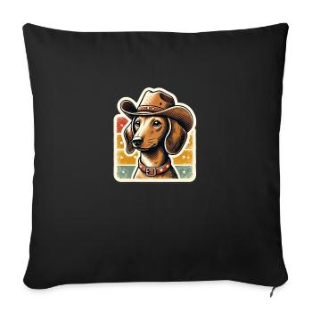 Dackel als Cowboy mit Cowboyhut - Sofakissenbezug 45 x 45 cm - Schwarz - Vorne