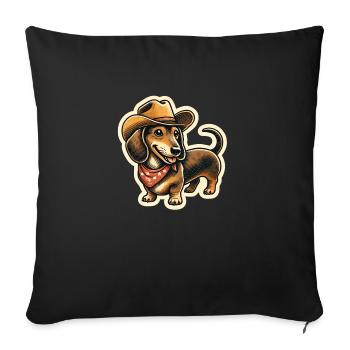 Teckel cadeau de danse en ligne avec chapeau de cow-boy - Housse de coussin décorative 45 x 45 cm - noir - Devant