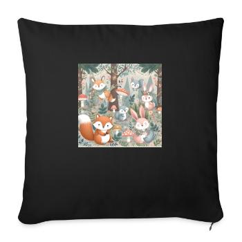 Skurrile Waldfreunde: Ein magisches Treffen - Sofakissenbezug 45 x 45 cm - Schwarz - Vorne