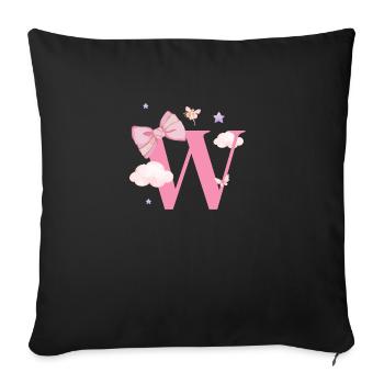 Lettre w rose nuages - Housse de coussin décorative 45 x 45 cm - noir - Devant