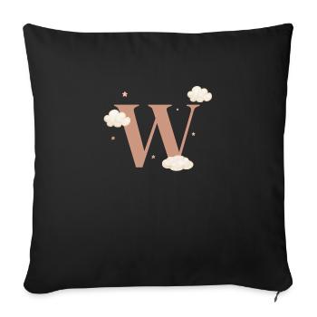 Lettre w nuages étoiles - Housse de coussin décorative 45 x 45 cm - noir - Devant