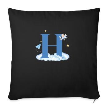 Letter H Blue Clouds Airplane Child - Sofa pillowcase 17,3'' x 17,3'' (45 x 45 cm) - black - Front