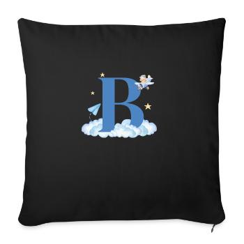 Letter b blue clouds airplane child - Sofa pillowcase 17,3'' x 17,3'' (45 x 45 cm) - black - Front