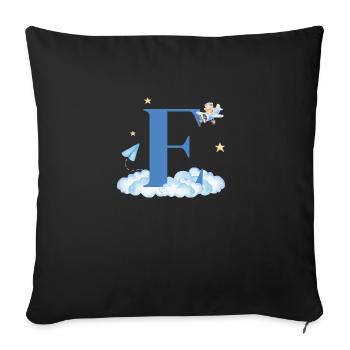 Letter e blue clouds airplane child - Sofa pillowcase 17,3'' x 17,3'' (45 x 45 cm) - black - Front