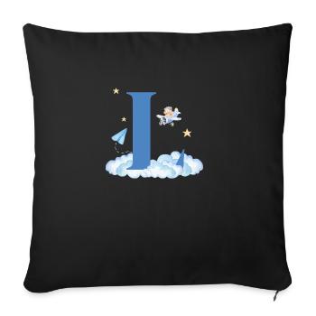 Letter l Blue Clouds Airplane Child - Sofa pillowcase 17,3'' x 17,3'' (45 x 45 cm) - black - Front