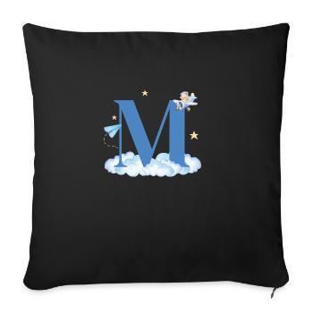 Letter M Blue Clouds Airplane Child - Sofa pillowcase 17,3'' x 17,3'' (45 x 45 cm) - black - Front