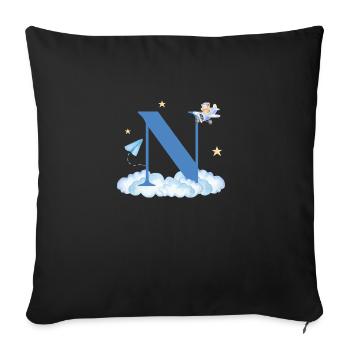 Letter n Blue Clouds Airplane Child - Sofa pillowcase 17,3'' x 17,3'' (45 x 45 cm) - black - Front