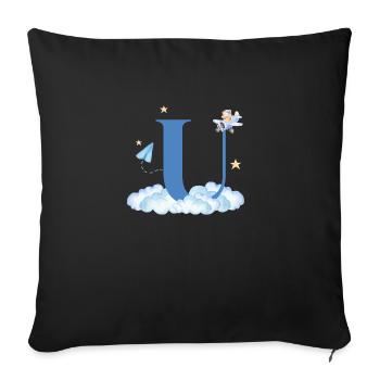 Letter u Blue Clouds Airplane Child - Sofa pillowcase 17,3'' x 17,3'' (45 x 45 cm) - black - Front