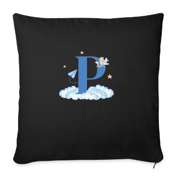 Letter p blue clouds airplane child - Sofa pillowcase 17,3'' x 17,3'' (45 x 45 cm) - black - Front