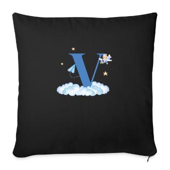 Letter V Blue Clouds Airplane Child - Sofa pillowcase 17,3'' x 17,3'' (45 x 45 cm) - black - Front