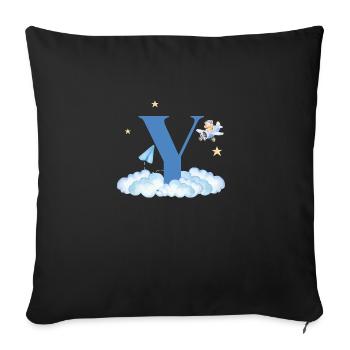 Letter Y Blue Clouds Airplane Child - Sofa pillowcase 17,3'' x 17,3'' (45 x 45 cm) - black - Front