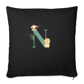 Lettre n vert animaux jungle - Housse de coussin décorative 45 x 45 cm - noir - Devant