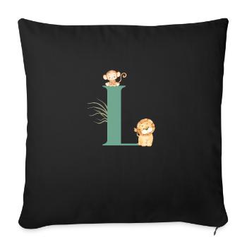 Lettre l vert animaux jungle - Housse de coussin décorative 45 x 45 cm - noir - Devant