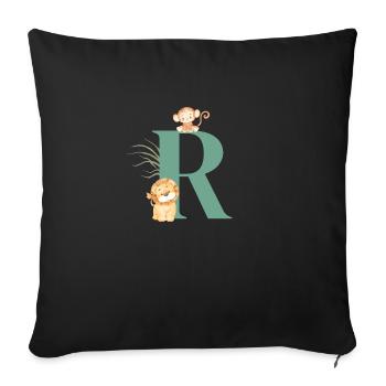 Lettre r vert animaux jungle - Housse de coussin décorative 45 x 45 cm - noir - Devant