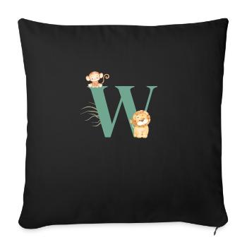Lettre w vert animaux jungle - Housse de coussin décorative 45 x 45 cm - noir - Devant
