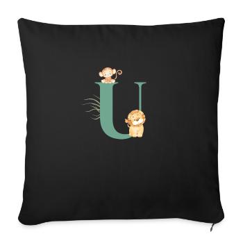 Lettre u vert animaux jungle - Housse de coussin décorative 45 x 45 cm - noir - Devant