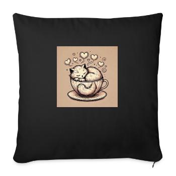 Cat in a Teacup - Sofa pillowcase 17,3'' x 17,3'' (45 x 45 cm) - black - Front