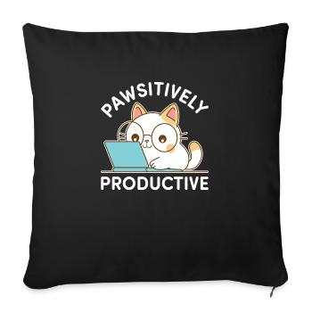 Pawsitively Productive – Kawaii Cat at Work - Sofa pillowcase 17,3'' x 17,3'' (45 x 45 cm) - black - Front