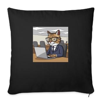 Cartoon of a cat with a laptop - Sofa pillowcase 17,3'' x 17,3'' (45 x 45 cm) - black - Front