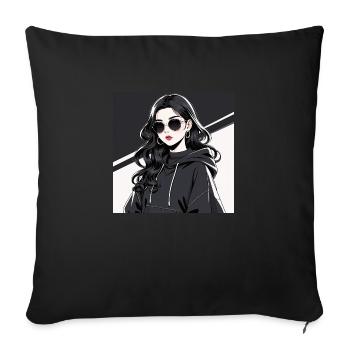 Retro-Futuristic Anime Woman in Black - Sofa pillowcase 17,3'' x 17,3'' (45 x 45 cm) - black - Front