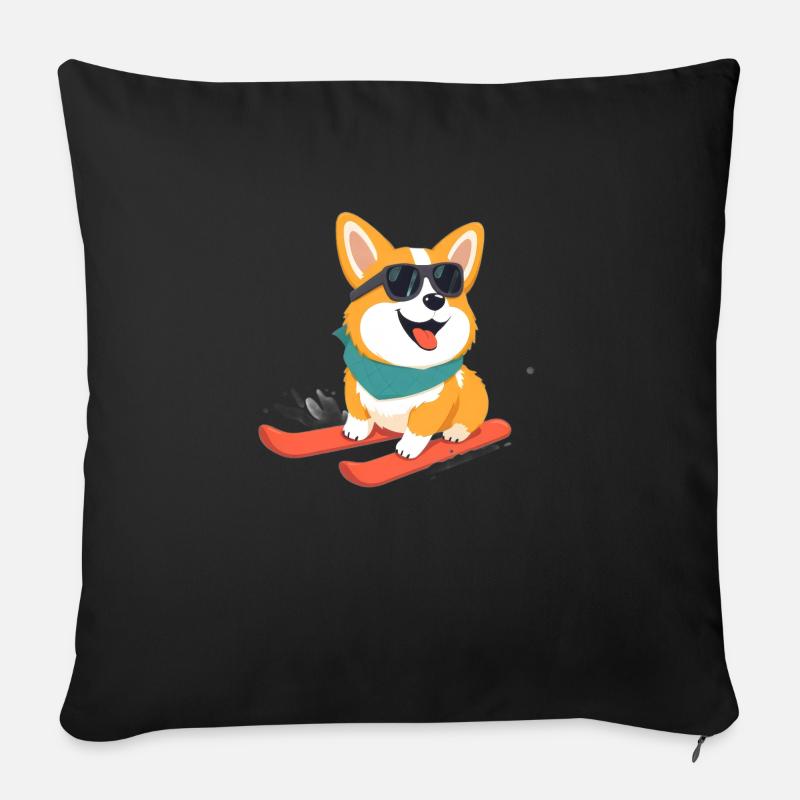 Mignon corgi skiant - Housse de coussin décorative 45 x 45 cm - noir