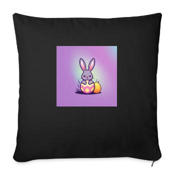 Grauer Hase und bunte Ostereier - Sofakissenbezug 45 x 45 cm - Schwarz - Vorne