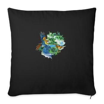 Parrots Flying Over the Jungle - Sofa pillowcase 17,3'' x 17,3'' (45 x 45 cm) - black - Front