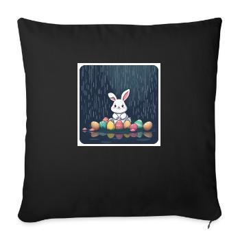 „Bunte Eier, flinker Hase“ - Sofakissenbezug 45 x 45 cm - Schwarz - Vorne