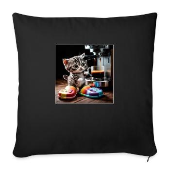 Cat takes a coffee break - Sofa pillowcase 17,3'' x 17,3'' (45 x 45 cm) - black - Front