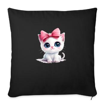 Cute cat with bow on head - Sofa pillowcase 17,3'' x 17,3'' (45 x 45 cm) - black - Front