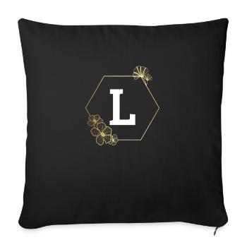 Lettre l cadre Floral doré - Housse de coussin décorative 45 x 45 cm - noir - Devant