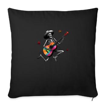 Skeleton playing guitar. - Sofa pillowcase 17,3'' x 17,3'' (45 x 45 cm) - black - Front