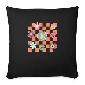 Plaid Retro Flowers - Sofa pillowcase 17,3'' x 17,3'' (45 x 45 cm) - black - Front