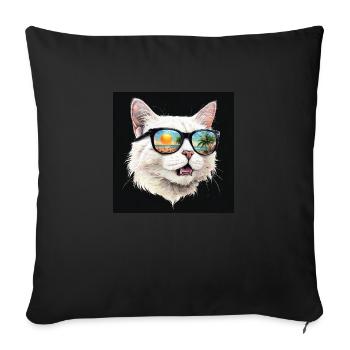White Cat With Sunglasses Reflecting Tropical Sun - Sofakissenbezug 45 x 45 cm - Schwarz - Vorne