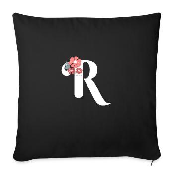 Lettre r fleurs minimalistes - Housse de coussin décorative 45 x 45 cm - noir - Devant