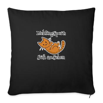 Rote Katze – Lieblingssport: Süß aussehen - Sofakissenbezug 45 x 45 cm - Schwarz - Vorne