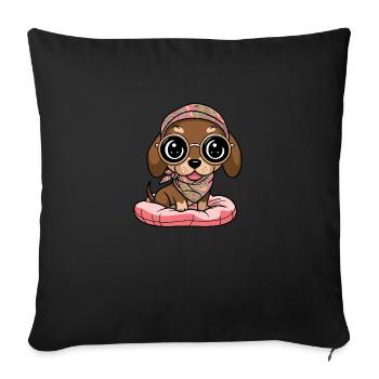 Kawaii Dachshund with Glasses - Sofa pillowcase 17,3'' x 17,3'' (45 x 45 cm) - black - Front