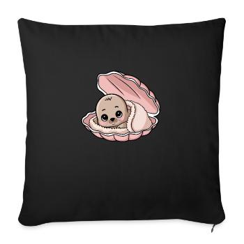 Cozy Baby Seal in a Pink Seashell - Sofa pillowcase 17,3'' x 17,3'' (45 x 45 cm) - black - Front