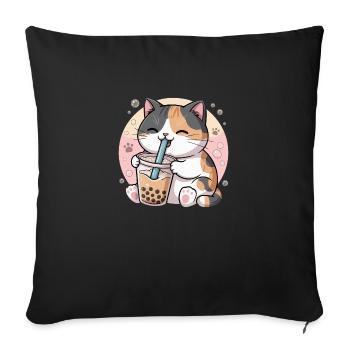 Katze trinkt Bubble Tea - Sofakissenbezug 45 x 45 cm - Schwarz - Vorne